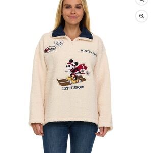 Disney Cream Sherpa Pullover with Navy Collar & Mickey Graphic